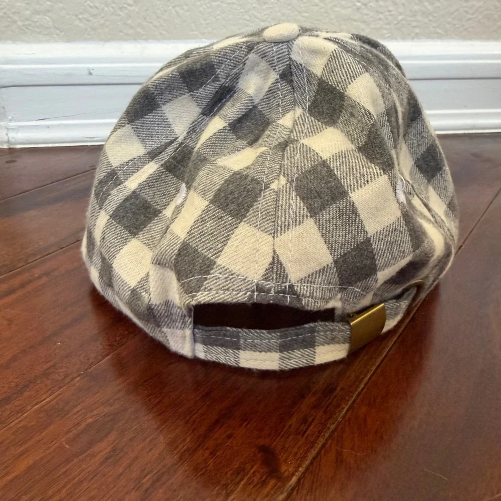Cocus‎ Pocus Buffalo Plaid Baseball Cap Gray Ivory Dad Hat Adjustable One Size